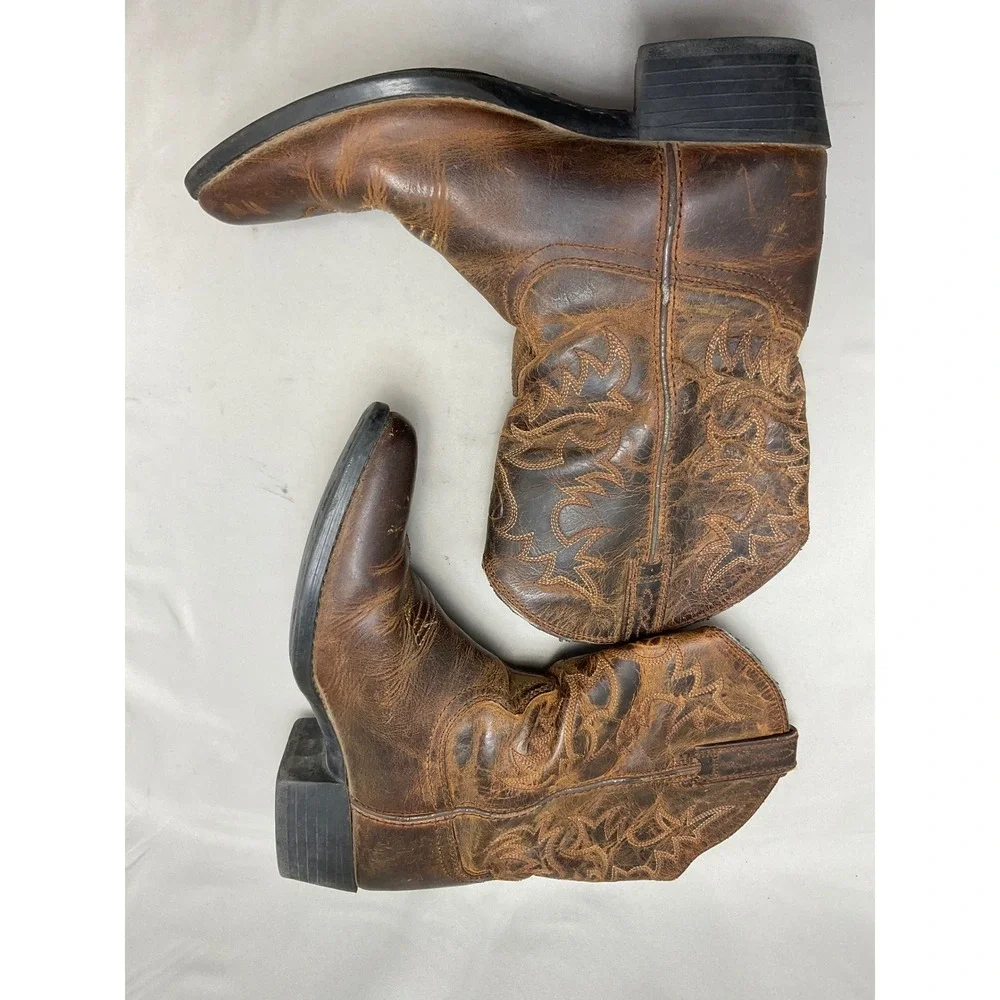 Ariat Heritage Western Boots Kids Size 3 Brown Leather Round Toe Cowboy Good